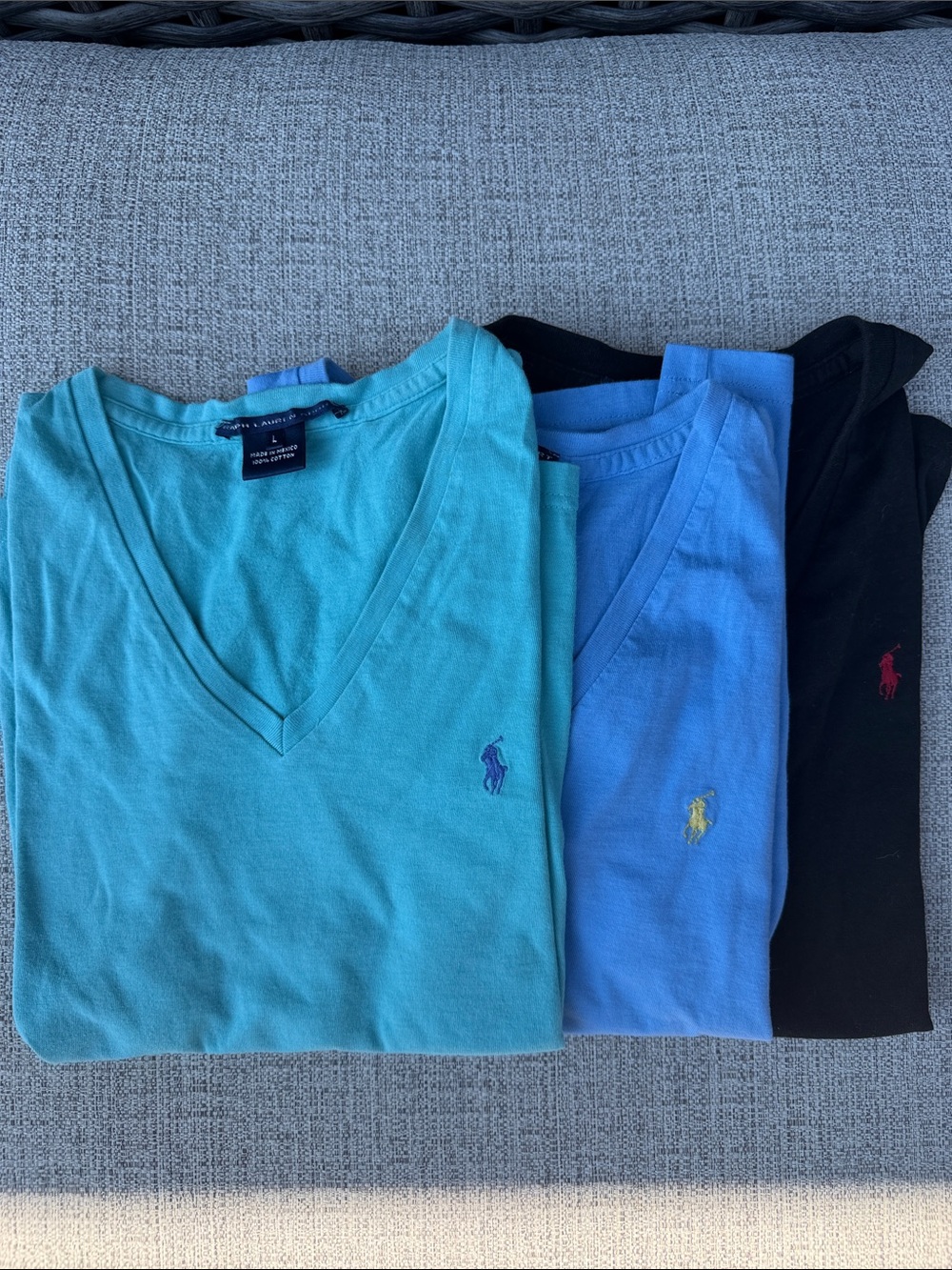 Polo by Ralph Lauren V-Neck Teal, Light Blue & Black Cotton Tees